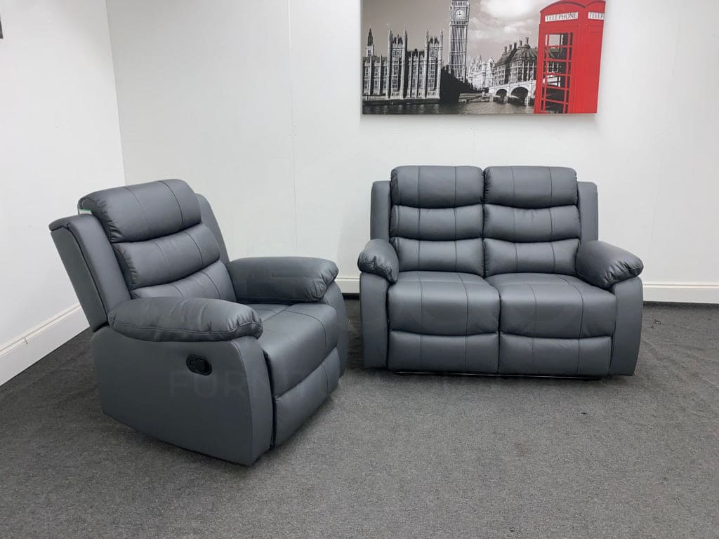 Landos Manual Recliner Grey Leather 2 + 1 Seater Dfs Sofa Set Sofas
