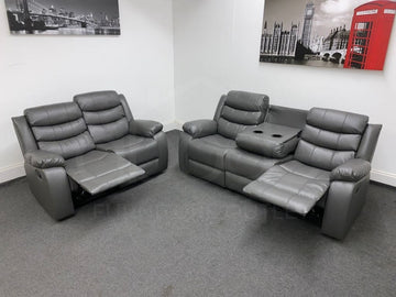 Dfs Landos Recliner Grey Leather 3 + 2 Seater Sofa Set Sofas