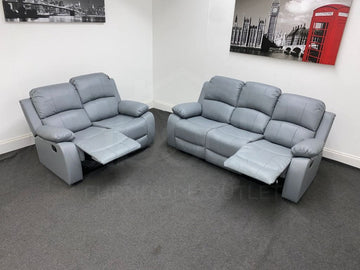 Landos Plus Recliner Grey Leather 3 + 2 Seater Sofa Set Sofas