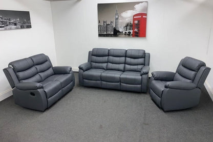 Landos Manual Recliner Grey Leather 3 + 2 + 1 Dfs Sofa Set Sofas