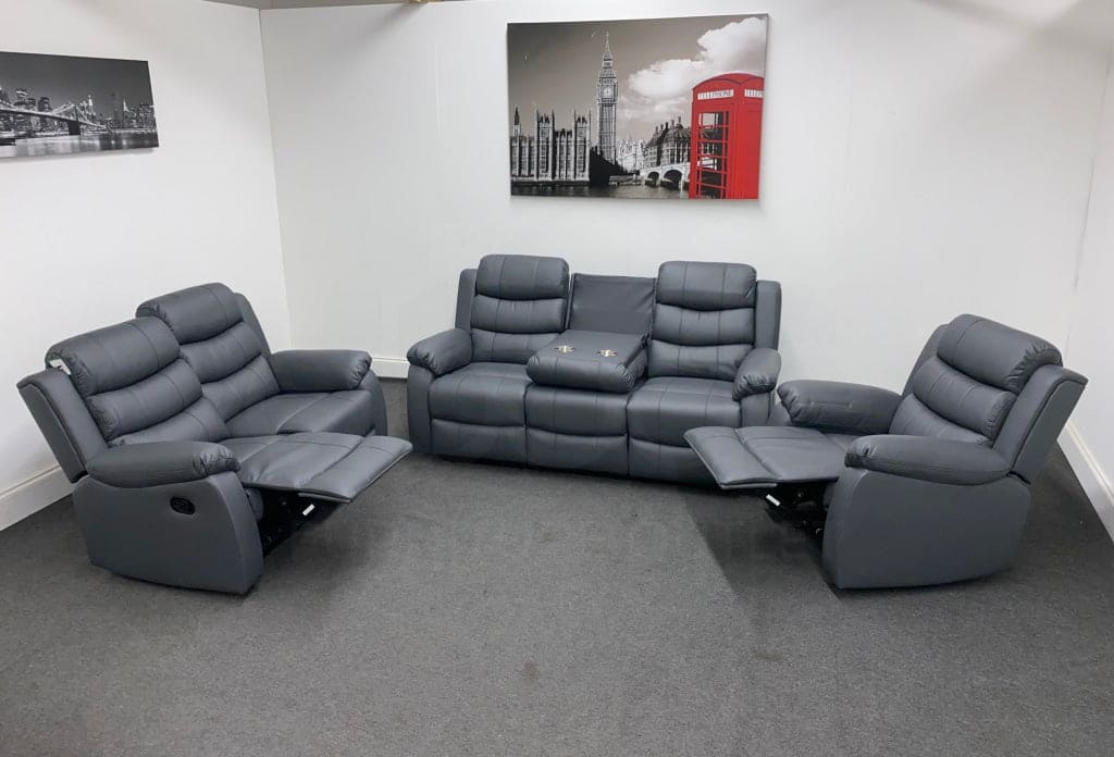 Landos Manual Recliner Grey Leather 3 + 2 + 1 Dfs Sofa Set Sofas