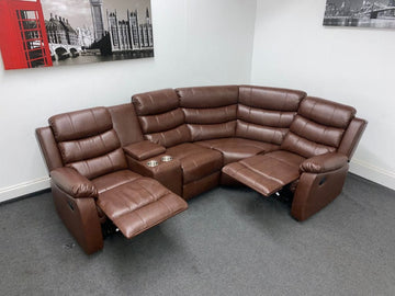 Landos Rhf Modular Recliner 4 Seat Brown Leather Corner Sofa With Drinks Console Sofas