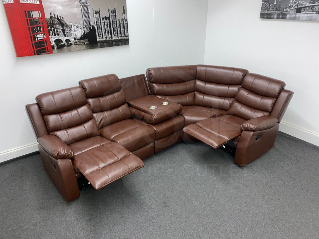 Landos Rhf Modular Recliner 5 Seat Brown Leather Corner Sofa Sofas