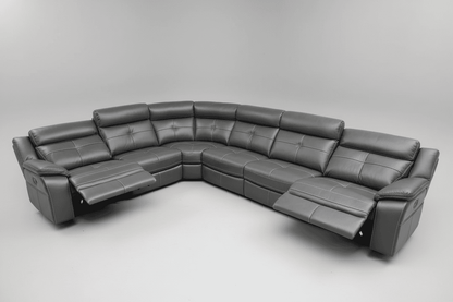 Parker Grey Leather Electric Recliner  Corner Sofa - Thick Leather & USB Charging Ports