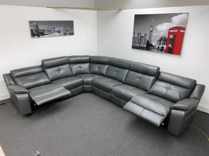 Parker Grey Leather Electric Recliner  Corner Sofa - Thick Leather & USB Charging Ports