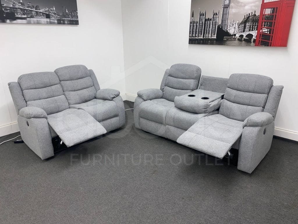 ’Lawson’ Manual Reclining Grey Dfs Fabric Sofa Set + Drinks Tray Table Sofas