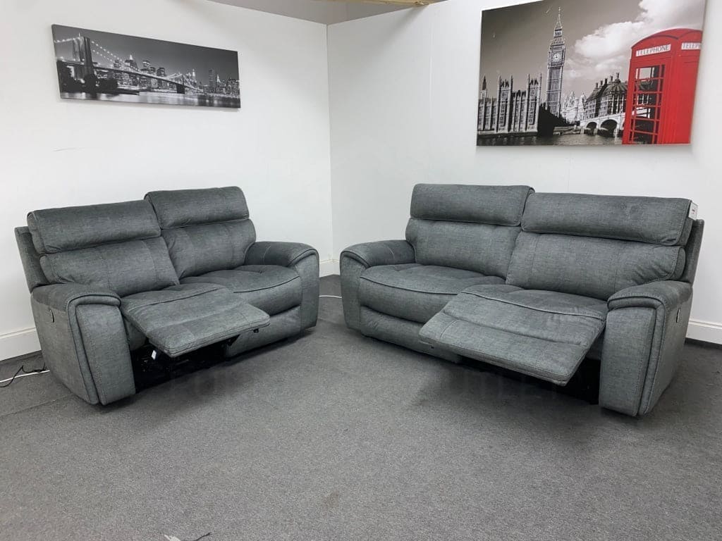 Portebello Electric Recliner Grey Fabric 3 Seater + 2 + Armchair Sofa Suite Set Sofas