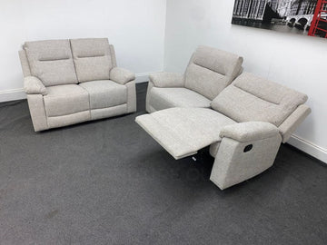 Limited Time Offer! Bellamy Grey Fabric Reclining 3 + 2 Seater Sofa Set Sofas