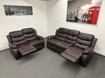 Limited Time Offer! Dfs Landos Brown Leather Recliner 3 + 2 Seater Sofa Set Sofas