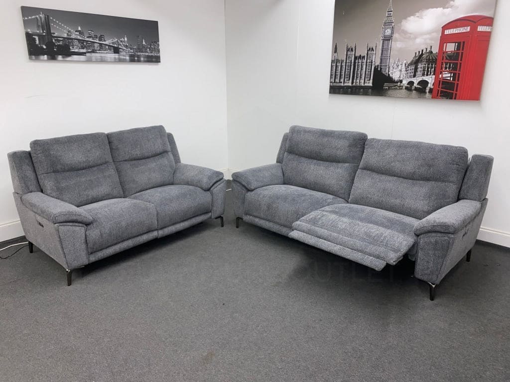 Dfs Wren Charcoal Fabric Electric / Power Reclining 3 Seater + 2 Sofa Suite Set