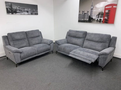 Dfs Wren Charcoal Fabric Electric / Power Reclining 3 Seater + 2 Sofa Suite Set