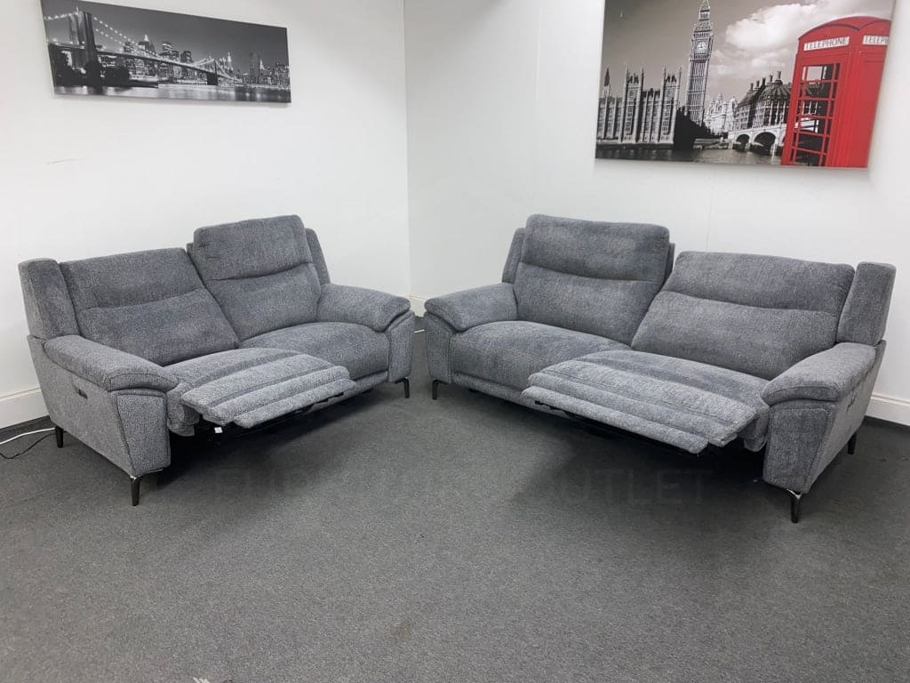 Dfs Wren Charcoal Fabric Electric / Power Reclining 3 Seater + 2 Sofa Suite Set