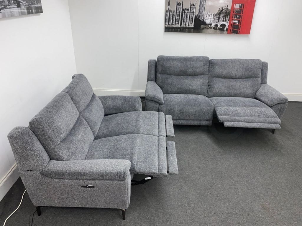 Dfs Wren Charcoal Fabric Electric / Power Reclining 3 Seater + 2 Sofa Suite Set