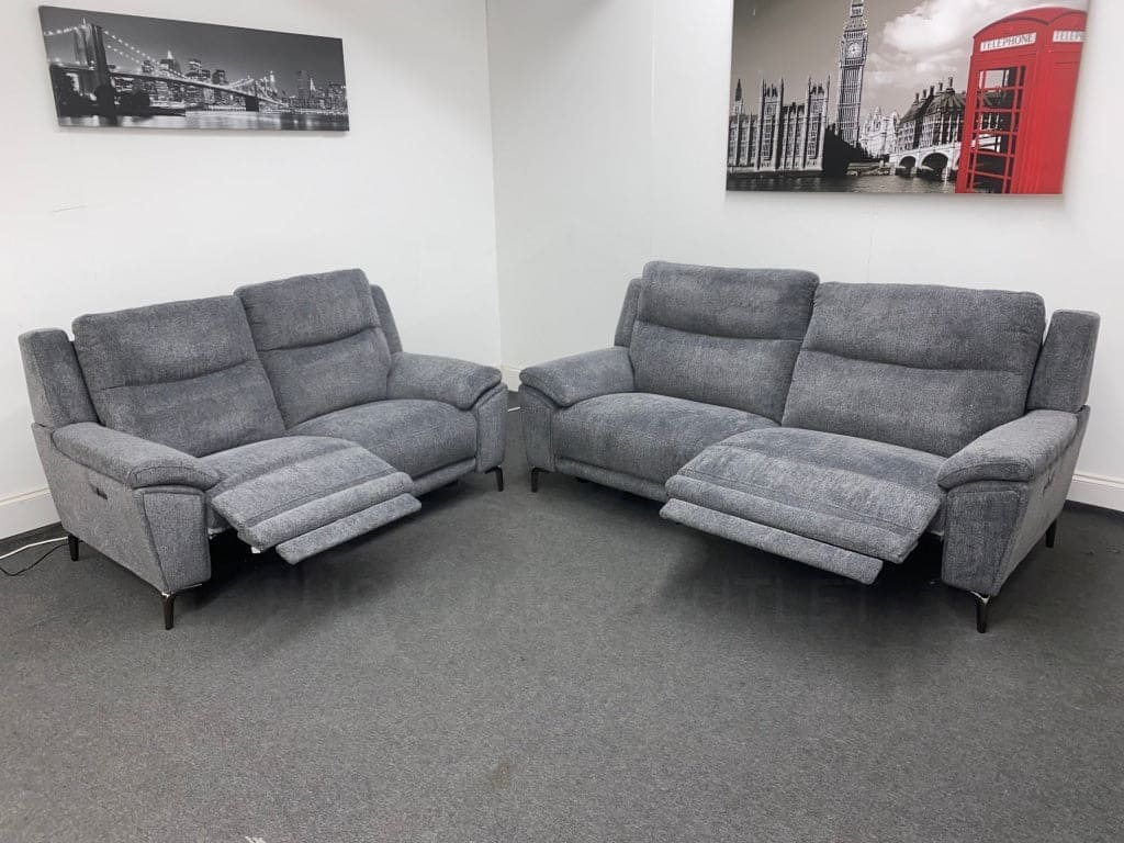 Dfs Wren Charcoal Fabric Electric / Power Reclining 3 Seater + 2 Sofa Suite Set