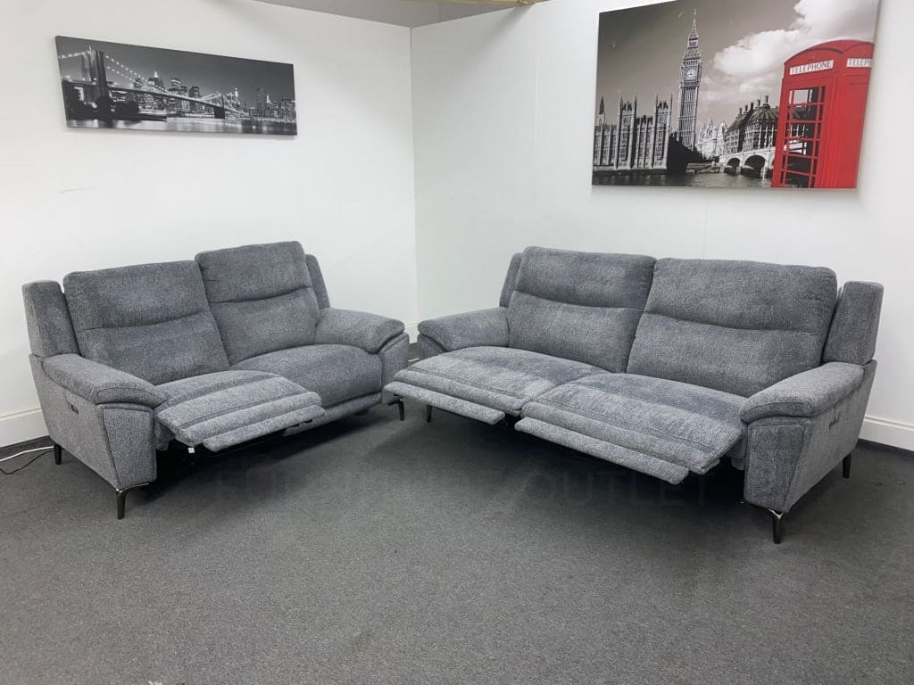 Dfs Wren Charcoal Fabric Electric / Power Reclining 3 Seater + 2 Sofa Suite Set