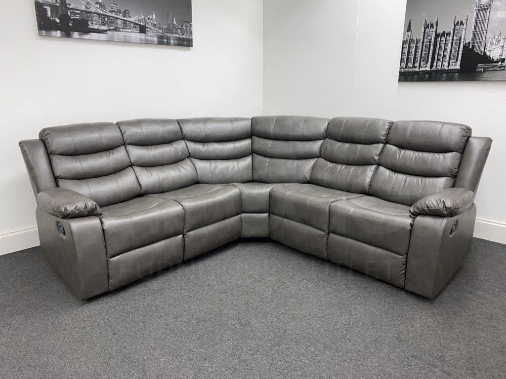 Limited Time Offer! Landos Recliner Grey Leather Corner Sofa Sofas