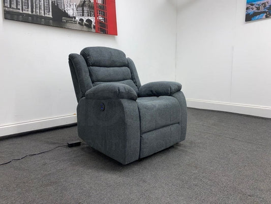 ’Lawson’ Dfs Electric / Power Reclining Charcoal Grey Fabric Sofa Set - Usb Charging & Drinks