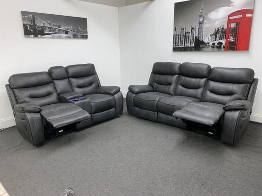 Limited Time Offer! New Vinson Express Smart Tech Grey Fabric Power Recliner 3 + 2 Seater Bundle