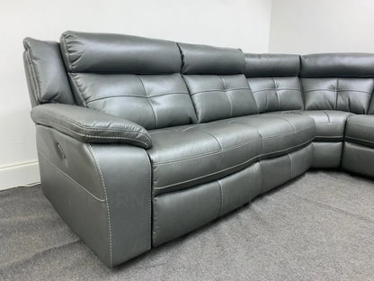 Limited Time Offer! Parker Electric Recliner Grey Leather Corner Sofa With Console Sofas