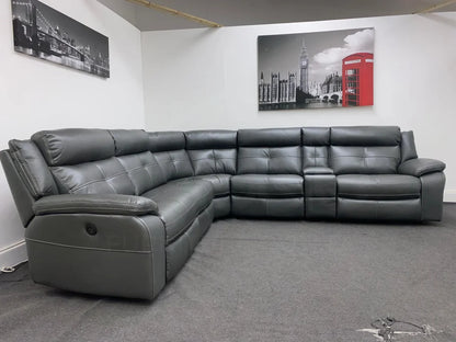 Limited Time Offer! Parker Electric Recliner Grey Leather Corner Sofa With Console Sofas