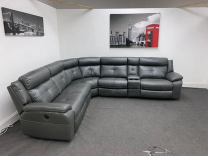 Limited Time Offer! Parker Electric Recliner Grey Leather Corner Sofa With Console Sofas