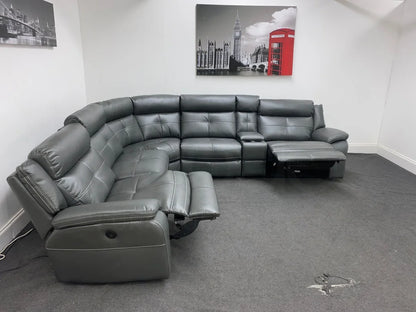 Limited Time Offer! Parker Electric Recliner Grey Leather Corner Sofa With Console Sofas