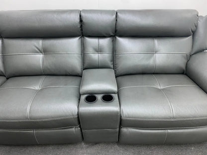 Limited Time Offer! Parker Electric Recliner Grey Leather Corner Sofa With Console Sofas