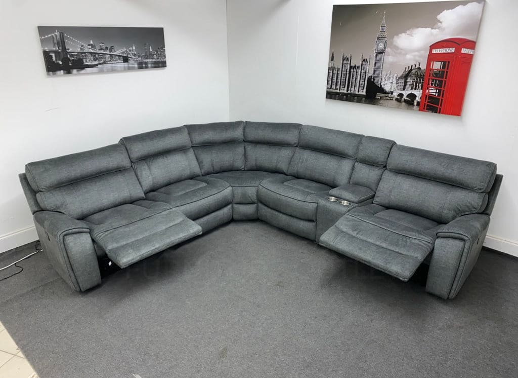 Limited Time Offer! Portebello Electric Recliner Grey Fabric Corner Sofa Sofas