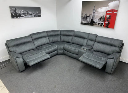Limited Time Offer! Portebello Electric Recliner Grey Fabric Corner Sofa Sofas