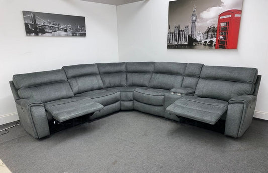 Limited Time Offer! Portebello Electric Recliner Grey Fabric Corner Sofa Sofas