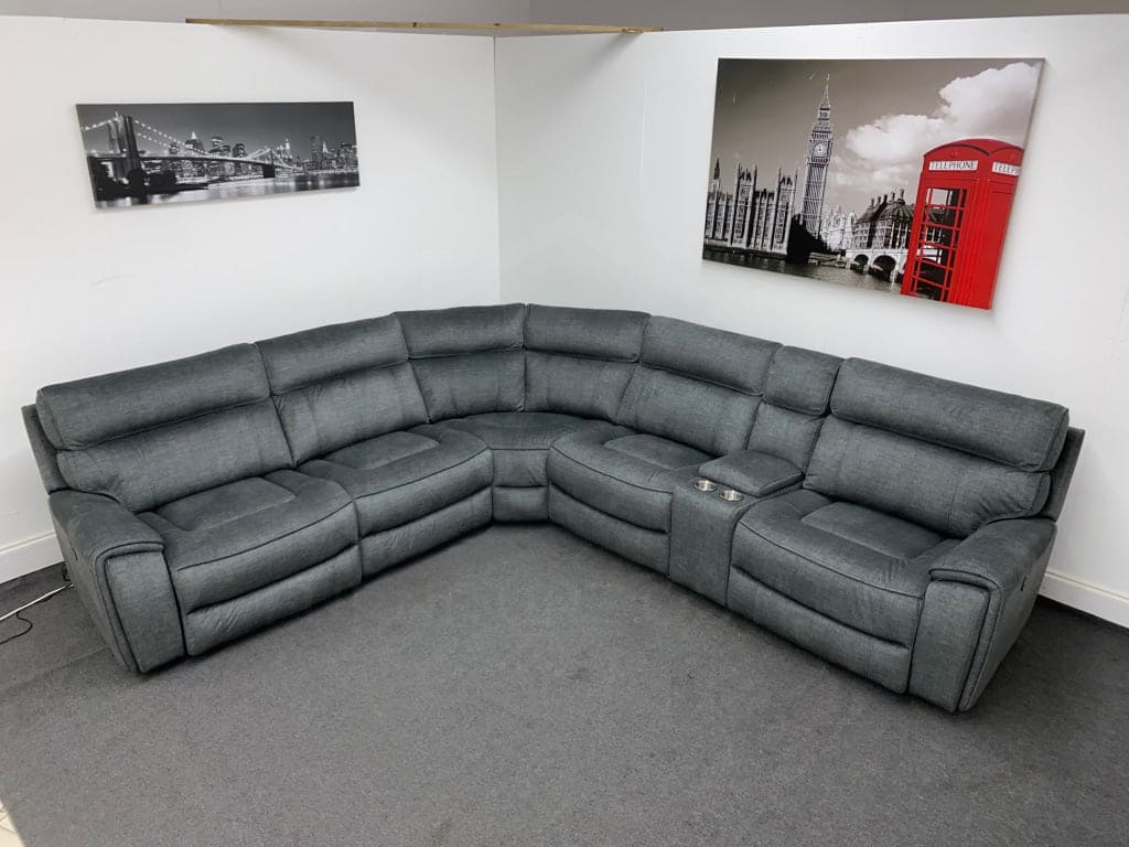 Limited Time Offer! Portebello Electric Recliner Grey Fabric Corner Sofa Sofas