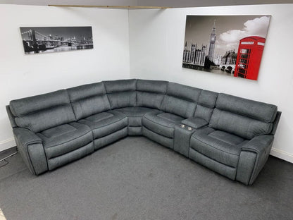 Limited Time Offer! Portebello Electric Recliner Grey Fabric Corner Sofa Sofas
