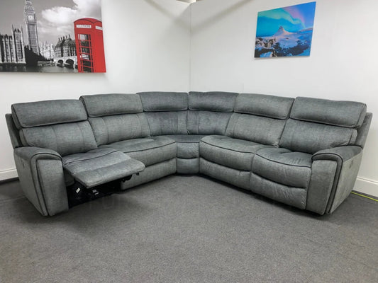 Limited Time Offer! Portebello Electric Recliner Grey Fabric Corner Sofa Sofas
