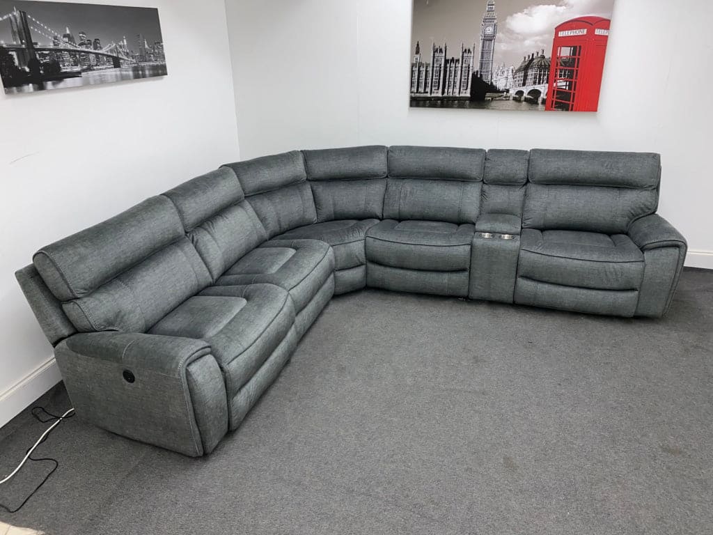 Limited Time Offer! Portebello Electric Recliner Grey Fabric Corner Sofa Sofas