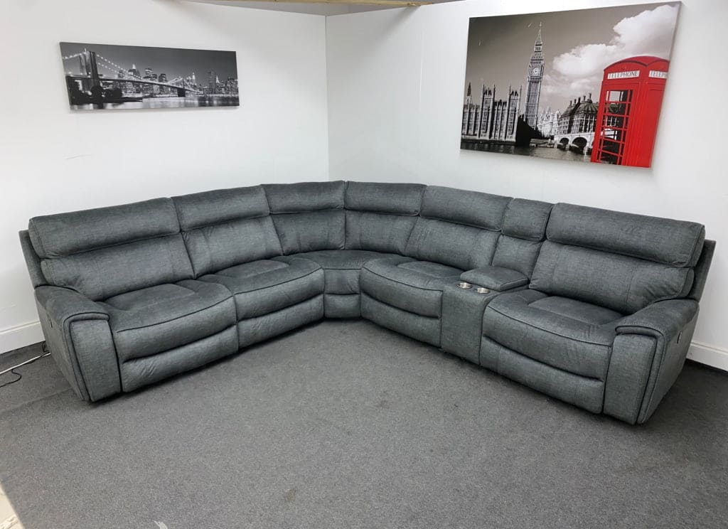 Limited Time Offer! Portebello Electric Recliner Grey Fabric Corner Sofa Sofas