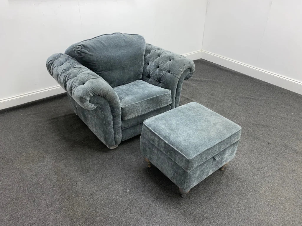 Loch Leven Grey Fabric Armchair + Storage Footstool Sofas