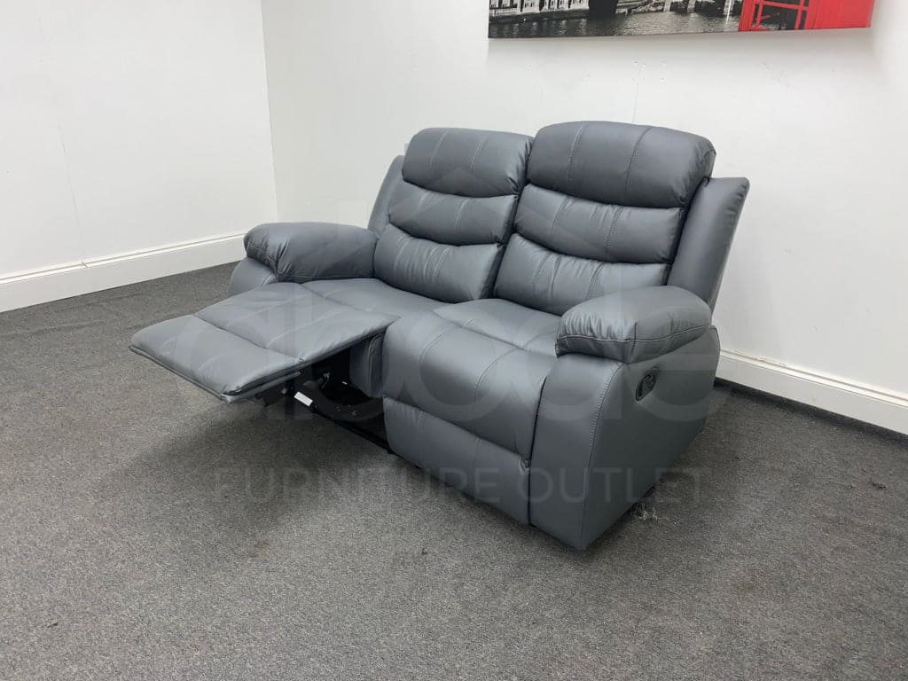 Landos Grey Leather Manual Recliner 2 Seater Sofa Sofas