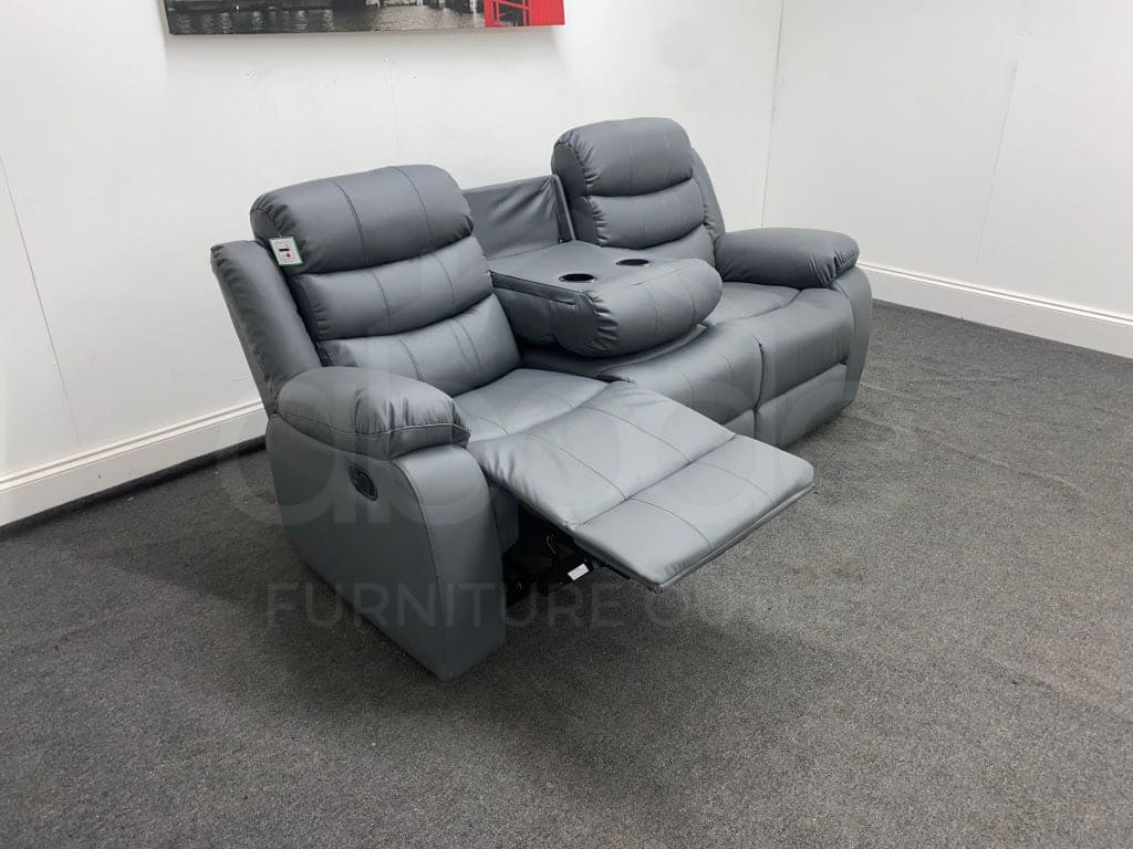 Landos Grey Leather Manual Recliner 3 Seater Sofa Sofas