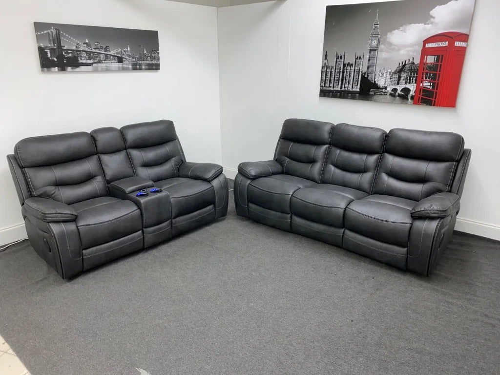 Limited Time Offer! New Vinson Express Smart Tech Grey Fabric Power Recliner 3 + 2 Seater Bundle
