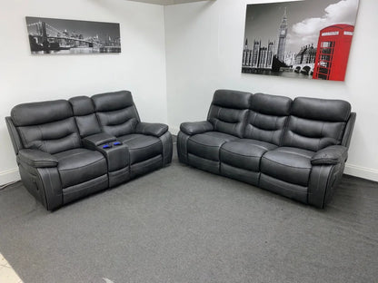 Limited Time Offer! New Vinson Express Smart Tech Grey Fabric Power Recliner 3 + 2 Seater Bundle