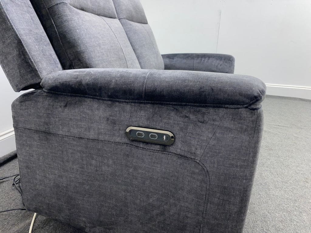 Orwell - Compact Charcoal Grey Velvet Electric / Power Reclining 2 Seater Usb Charging Sofas