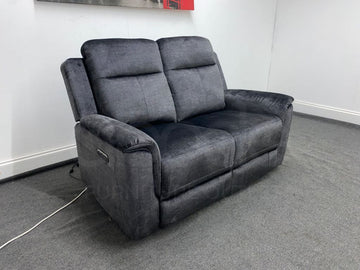 Orwell - Compact Charcoal Grey Velvet Electric / Power Reclining 2 Seater Usb Charging Sofas