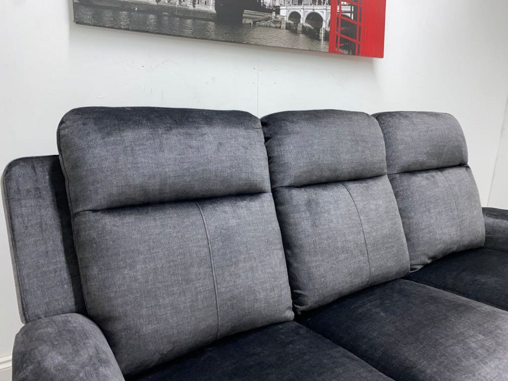 Orwell - Compact Charcoal Grey Velvet Electric / Power Reclining 3 Seater Usb Charging & Drinks