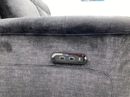 Orwell - Compact Charcoal Grey Velvet Electric / Power Reclining 3 Seater Usb Charging & Drinks