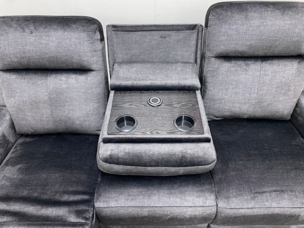Orwell - Compact Charcoal Grey Velvet Electric / Power Reclining 3 Seater Usb Charging & Drinks
