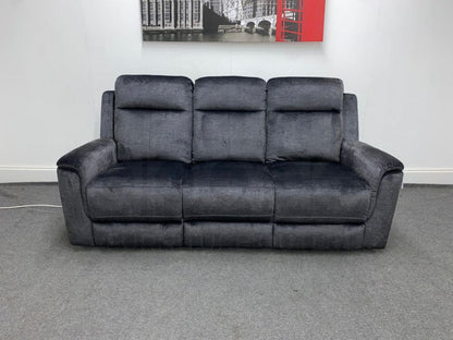 Orwell - Compact Charcoal Grey Velvet Electric / Power Reclining 3 Seater Usb Charging & Drinks
