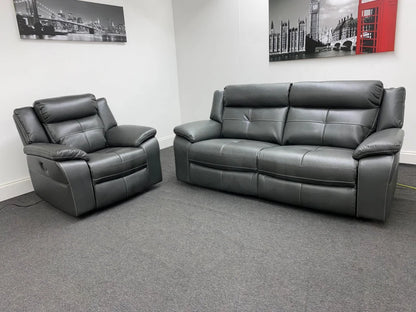 Parker Electric Recliner Grey Leather 3 Seater Sofa + Chair Set Sofas