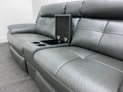Parker Electric Recliner Grey Leather 3 Seater Sofa With Consol Sofas