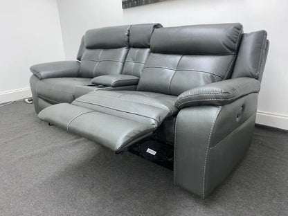 Parker Electric Recliner Grey Leather 3 Seater Sofa With Consol Sofas