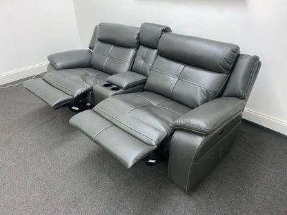 Parker Electric Recliner Grey Leather 3 Seater Sofa With Consol Sofas